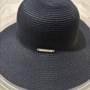 Ralph Lauren Two-Tone Wide Brim Straw Hat in Navy and Cream